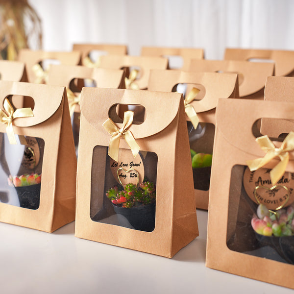 Vintage Kraft Gift Bag Succulent Favors (Tag Custom Supported)