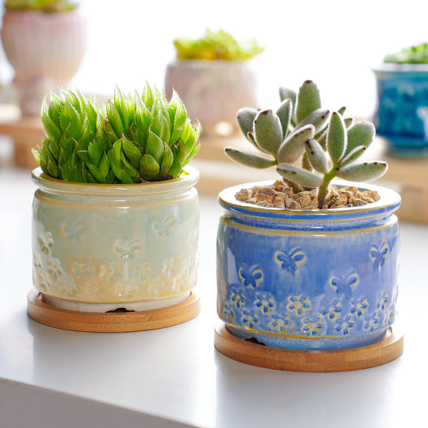 Fresh Style Rustic Glazed Ceramic Planter Set