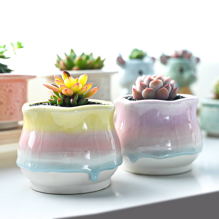 Sweet Gradient Drip Glaze Planters, Set of 2